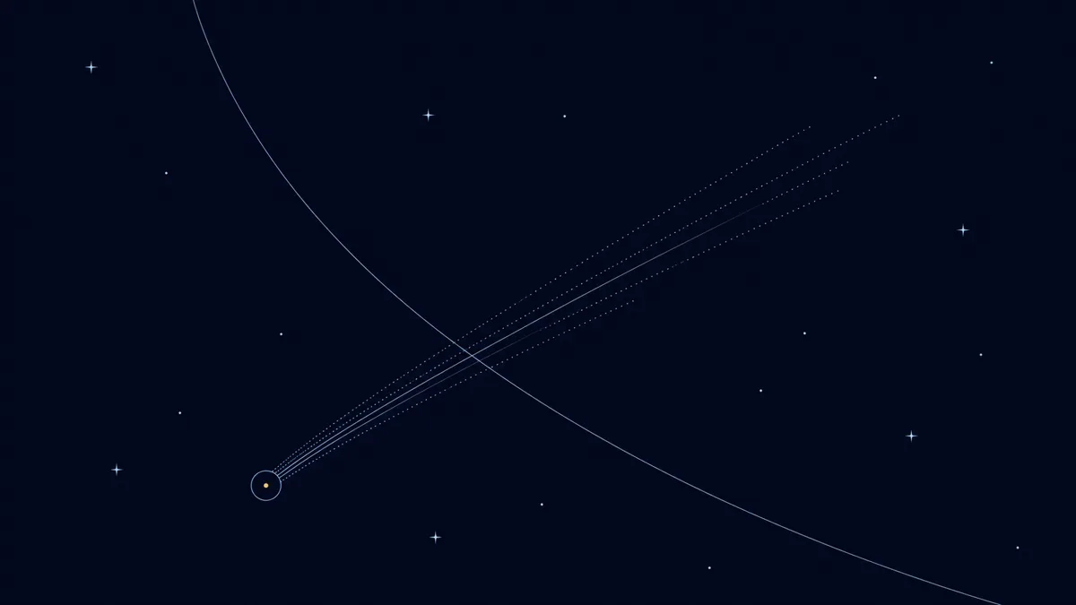 夜空を横切る、コマと細い尾を垂らした淡い彗星と、それを見上げる語り部の影