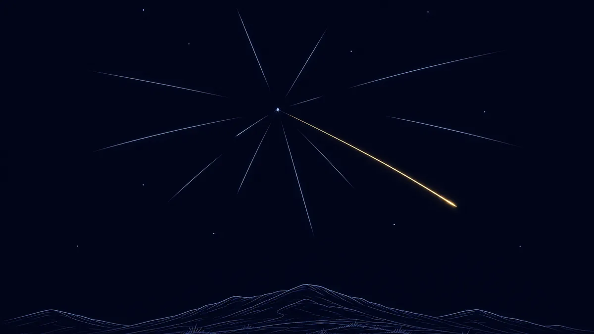 放射点から流星が放射状に伸びる流星群の夜空