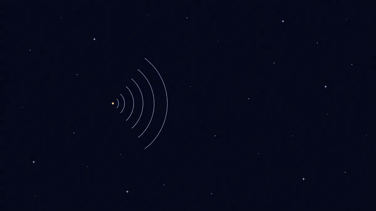 夜空の一点で瞬く、千分の一秒の電波の閃光を思わせるイメージ